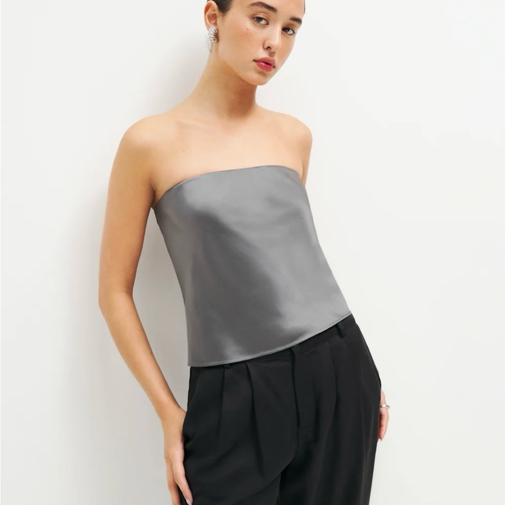 Reformation Spritz Silk Top Shale - Size S